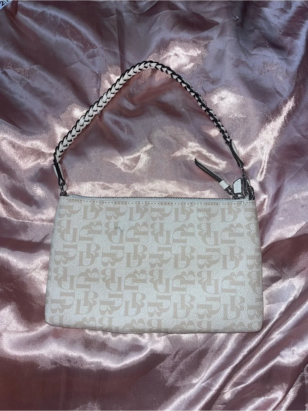 Dana Buchman Cream and Coral Wristlet with Braided Strap